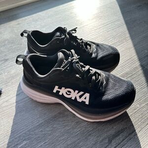 Hoka Bondi 8 Black and White Athletic Shoes